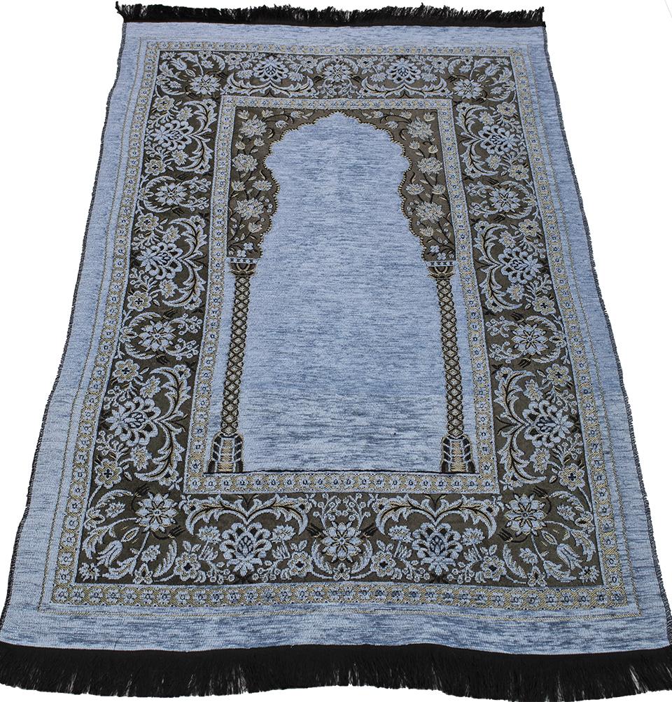 Modefa Prayer Rug Light Blue Embroidered Islamic Prayer Mat - Light Blue