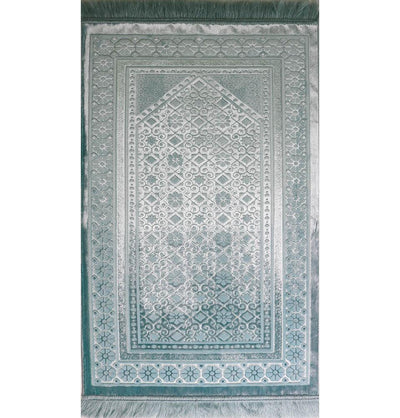 Luxury Velvet Islamic Prayer Rug Gift Box Set with Prayer Beads - Light Blue