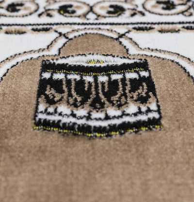Modefa Prayer Rug Light Brown Child Velvet Islamic Prayer Rug | Vined Arch & Kaba - Light Brown