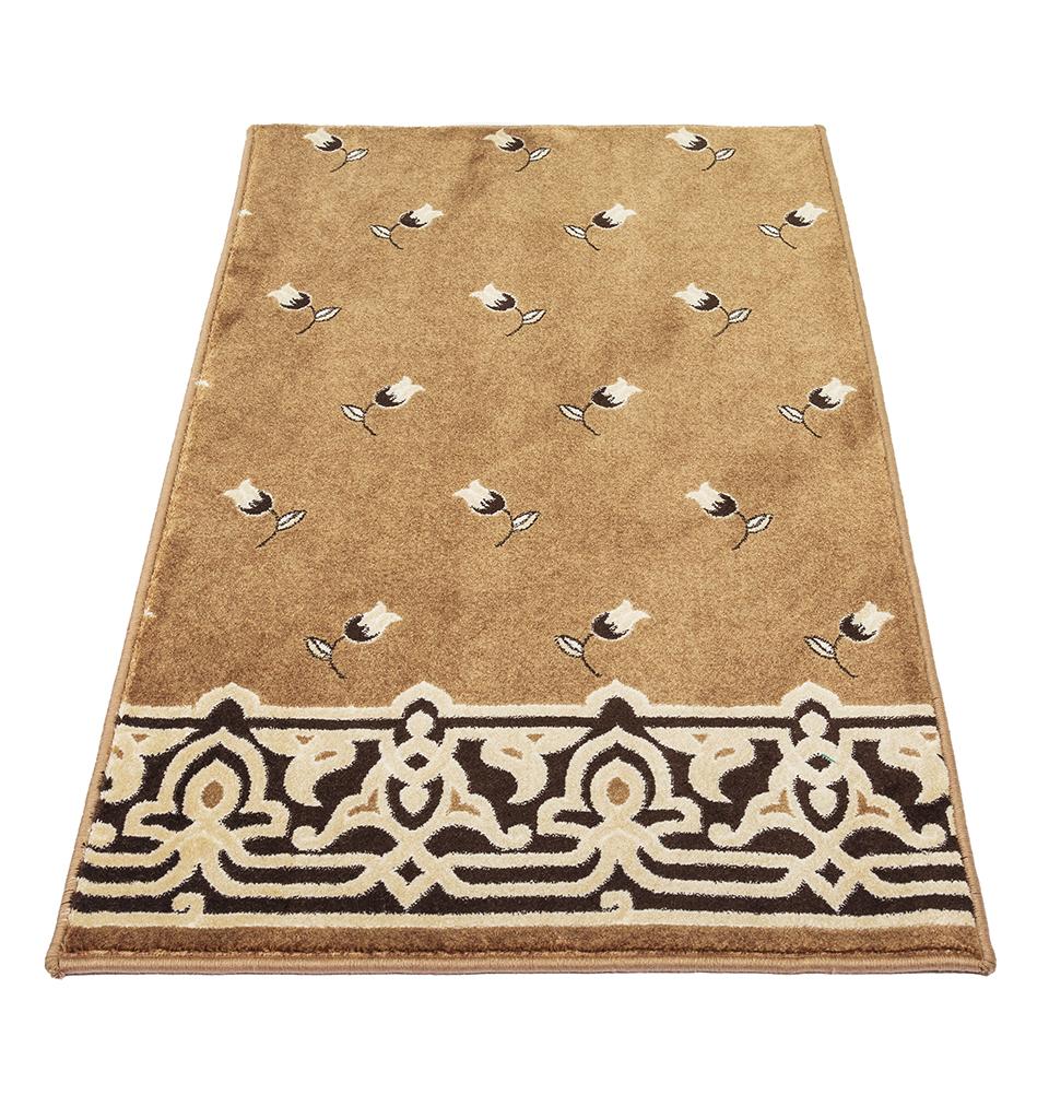 Modefa Prayer Rug Light Brown Luxury Islamic Prayer Carpet | Rolled Velvet Kilim Rug | Dancing Tulips - Light Brown