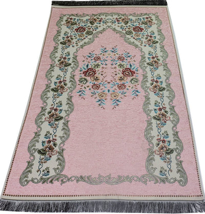 Modefa Prayer Rug Light Pink #2 Chenille Embroidered Floral Rose Islamic Prayer Mat - Light Pink #2