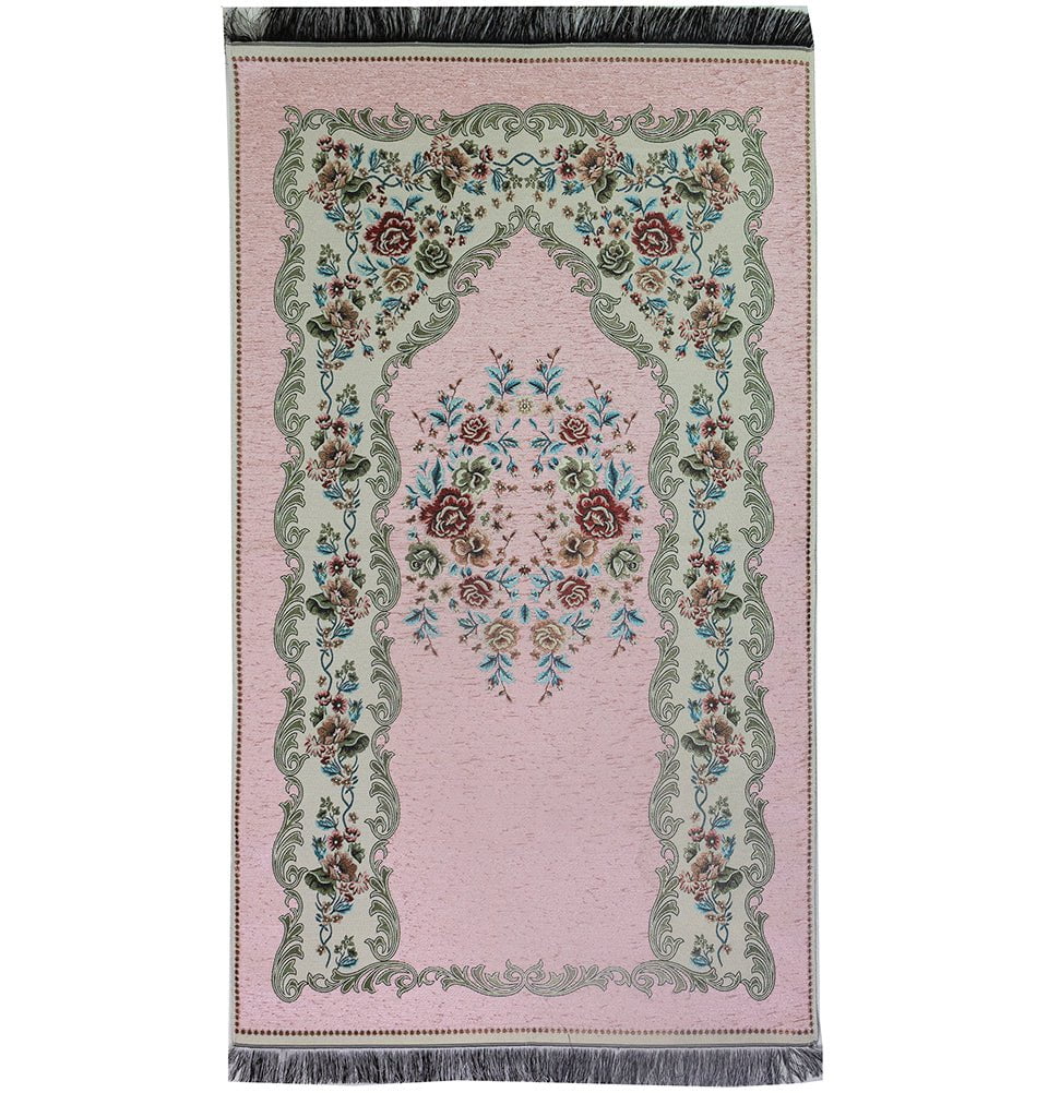 Modefa Prayer Rug Light Pink #2 Chenille Embroidered Floral Rose Islamic Prayer Mat - Light Pink #2