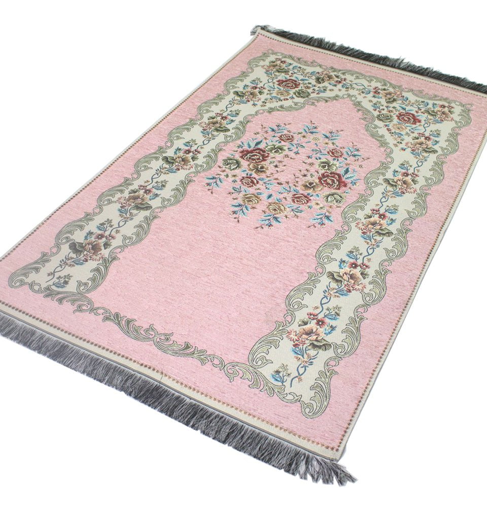 Modefa Prayer Rug Light Pink #2 Chenille Embroidered Floral Rose Islamic Prayer Mat - Light Pink #2