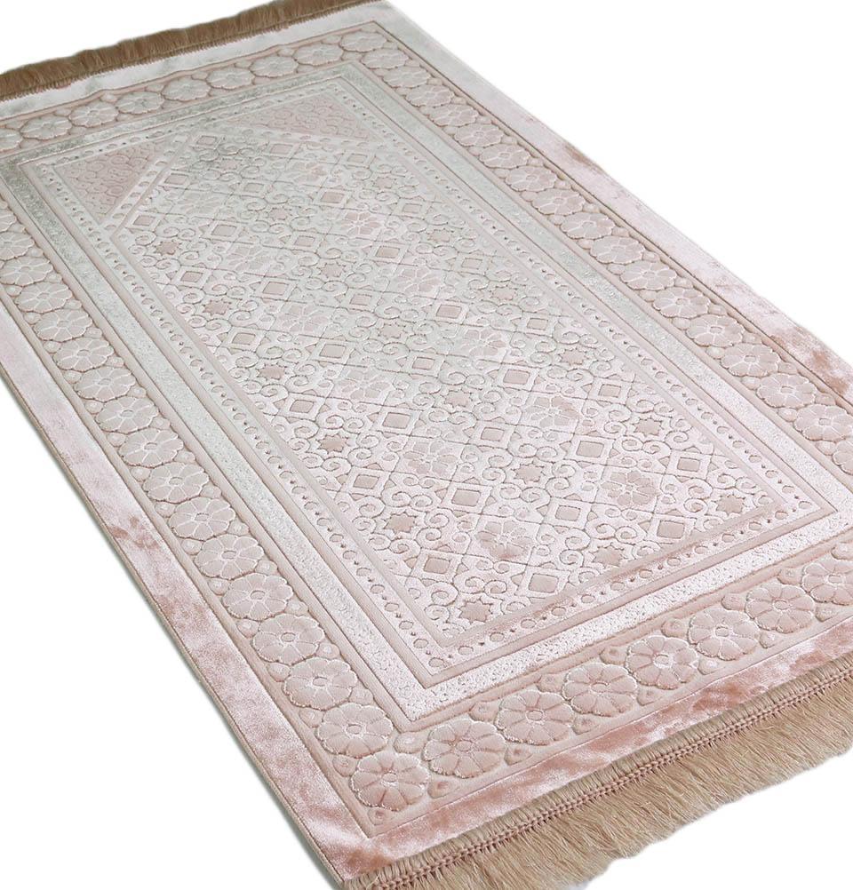 Luxury Velvet Islamic Prayer Rug - Light Pink