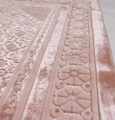 Luxury Velvet Islamic Prayer Rug - Floral Stamp Light Pink