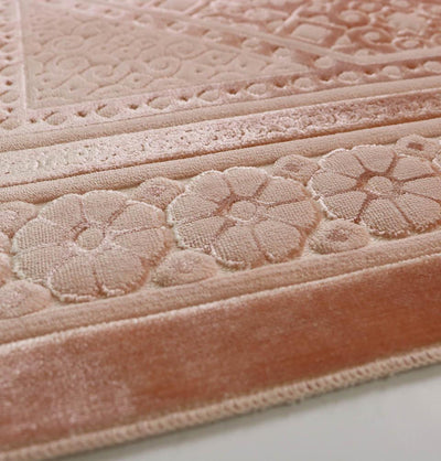 Luxury Velvet Islamic Prayer Rug - Floral Stamp Light Pink