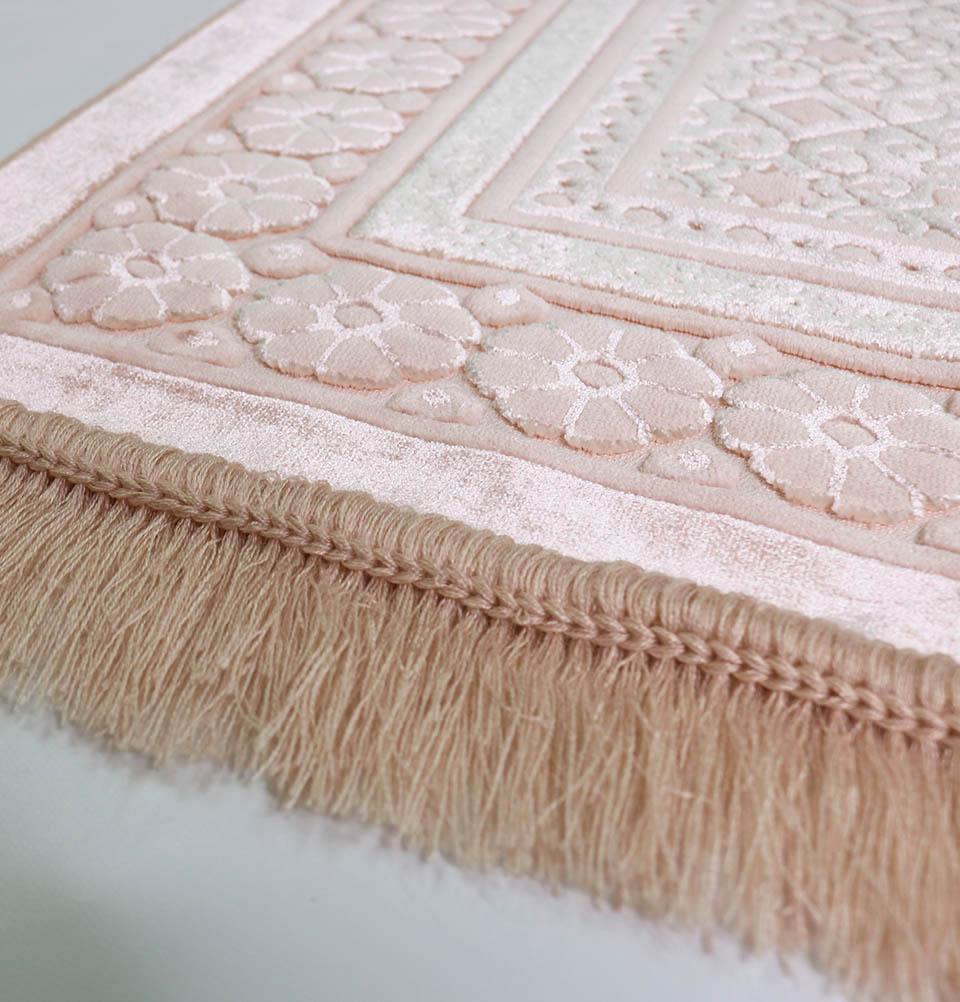 Luxury Velvet Islamic Prayer Rug - Floral Stamp Light Pink