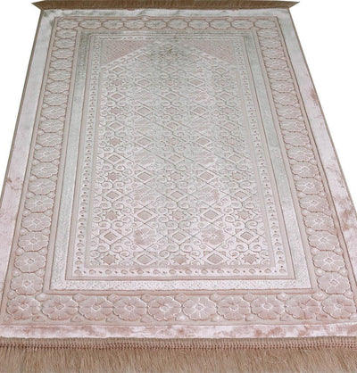 Luxury Velvet Islamic Prayer Rug - Floral Stamp Light Pink