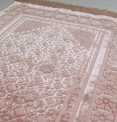 Luxury Velvet Islamic Prayer Rug - Floral Stamp Light Pink