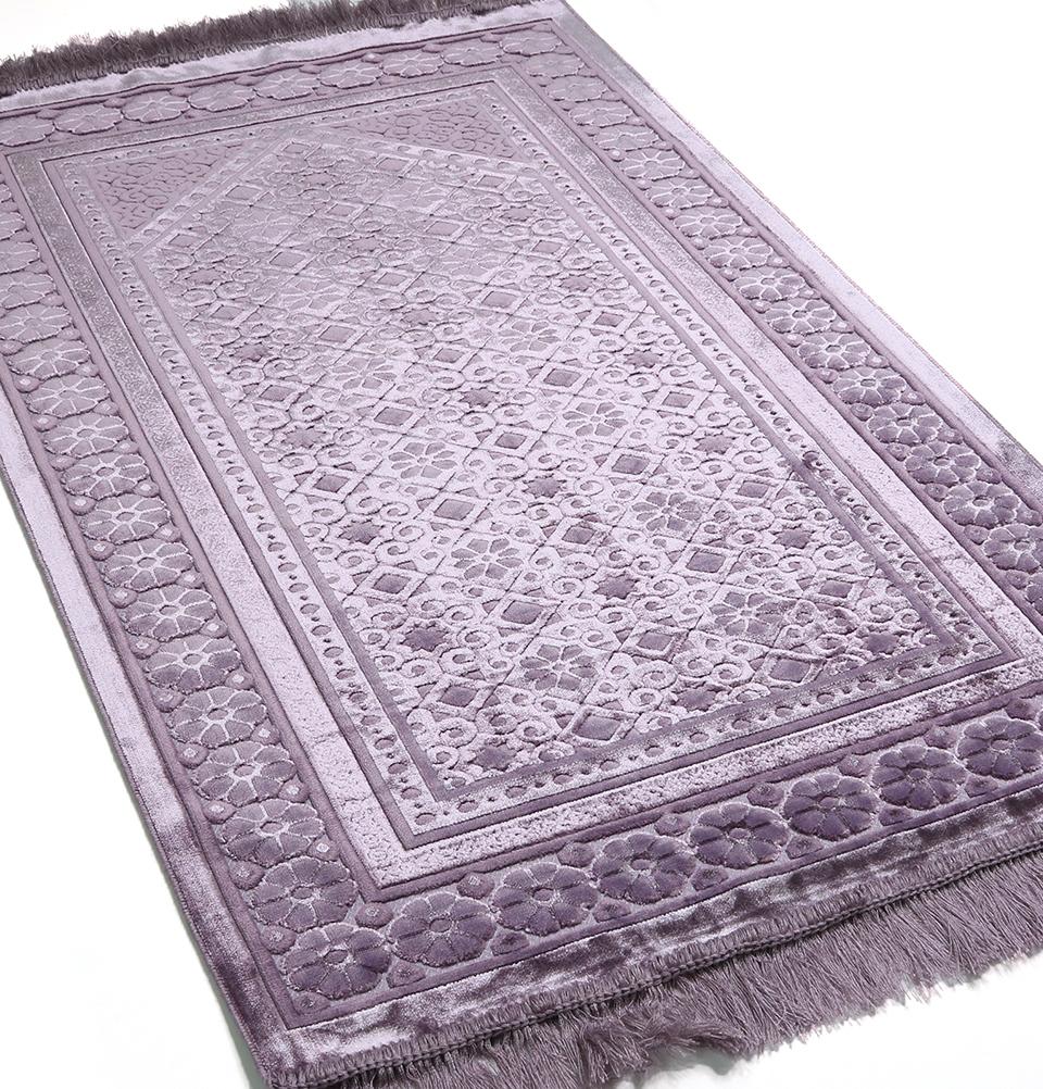 Modefa Prayer Rug Lilac Luxury Velvet Islamic Prayer Rug Floral Stamp Lilac