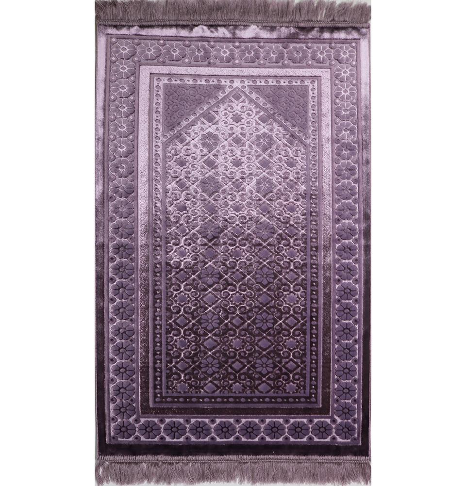 Modefa Prayer Rug Lilac Luxury Velvet Islamic Prayer Rug Floral Stamp Lilac