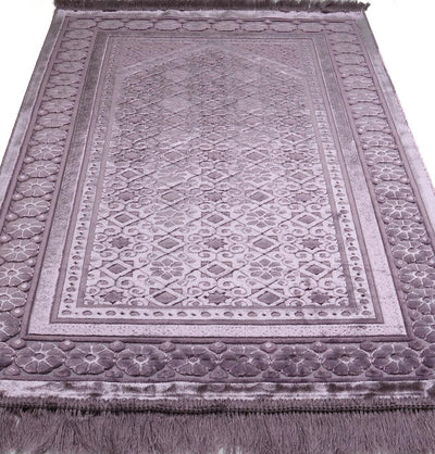 Modefa Prayer Rug Lilac Luxury Velvet Islamic Prayer Rug Floral Stamp Lilac