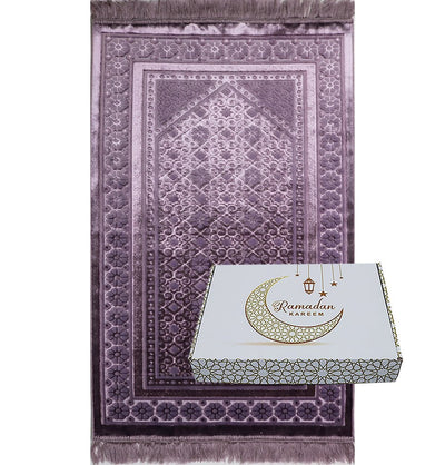 Modefa Prayer Rug Lilac Luxury Velvet Islamic Prayer Rug Gift Box Set with Prayer Beads - Lilac
