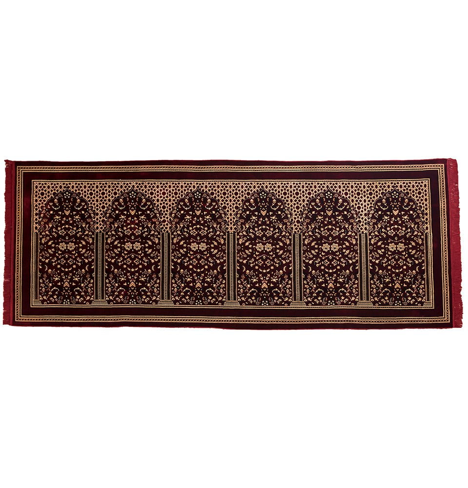 Modefa Prayer Rug Long 6 Person  Islamic Prayer Rug - Traditional Floral Red