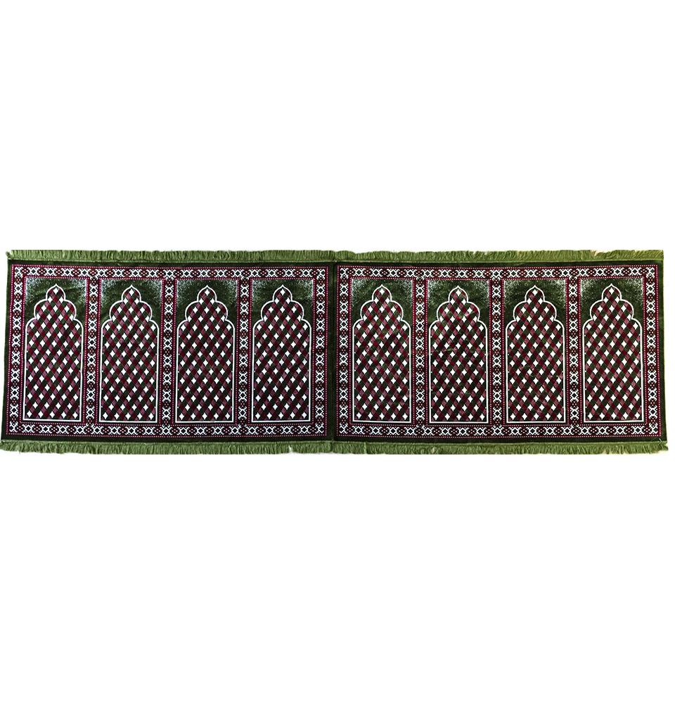Modefa Prayer Rug Long Row 8 Person Masjid Islamic Prayer Rug - Green #2