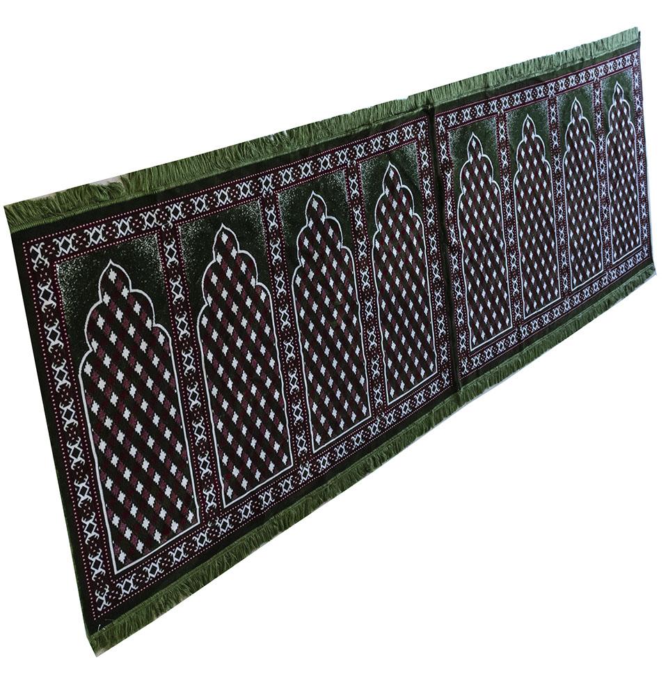 Modefa Prayer Rug Long Row 8 Person Masjid Islamic Prayer Rug - Green #2