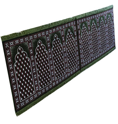Modefa Prayer Rug Long Row 8 Person Masjid Islamic Prayer Rug - Green #2