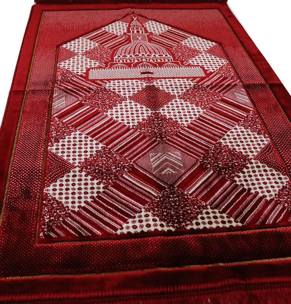 Modefa Prayer Rug Lux Plush Regal Islamic Prayer Rug Red