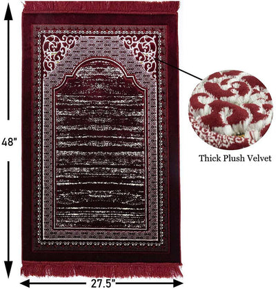 Modefa Prayer Rug Lux Plush Regal Velvet Islamic Prayer Rug - Red