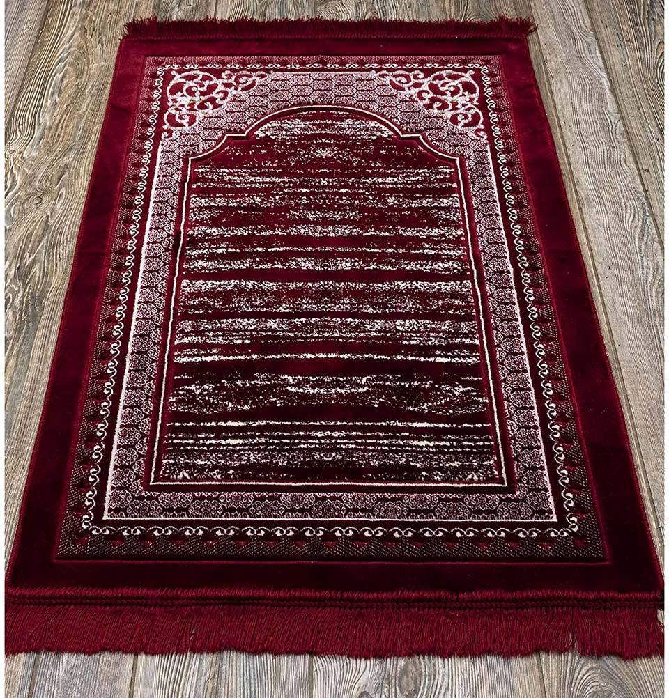 Red Plush Velvet Islamic Prayer Rug (with Quality Synthetic Backing) (28 x  44 approximate)