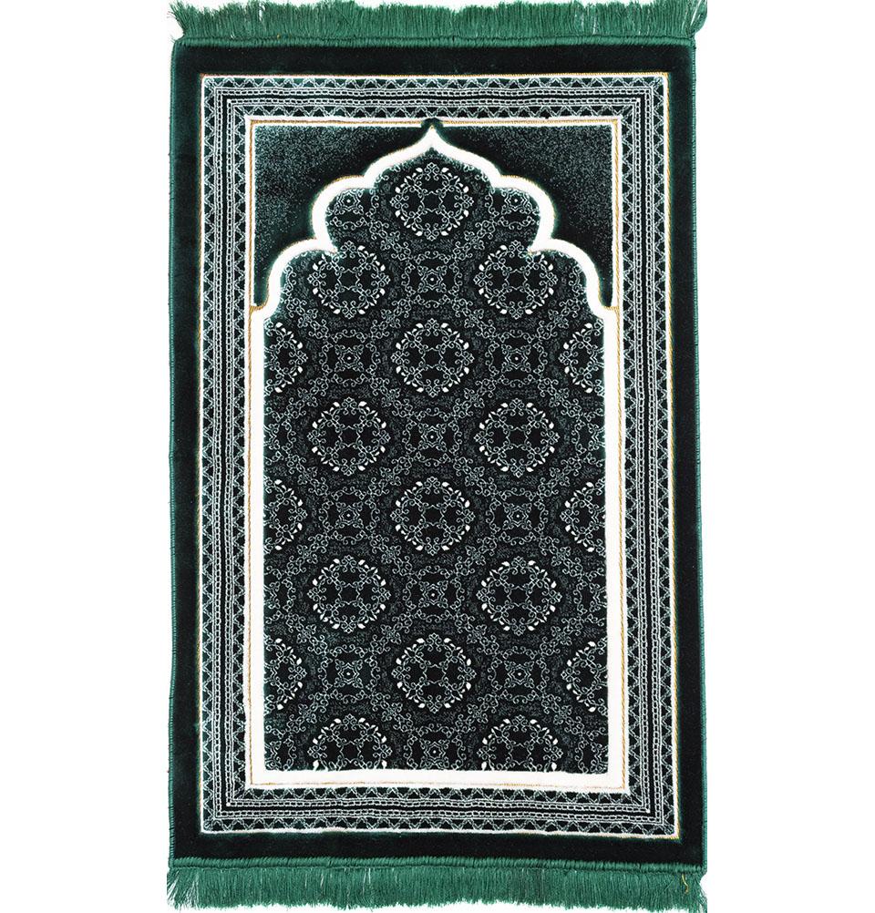 Modefa Prayer Rug Lux Plush Velvet Islamic Prayer Rug - Elegant Swirl Green