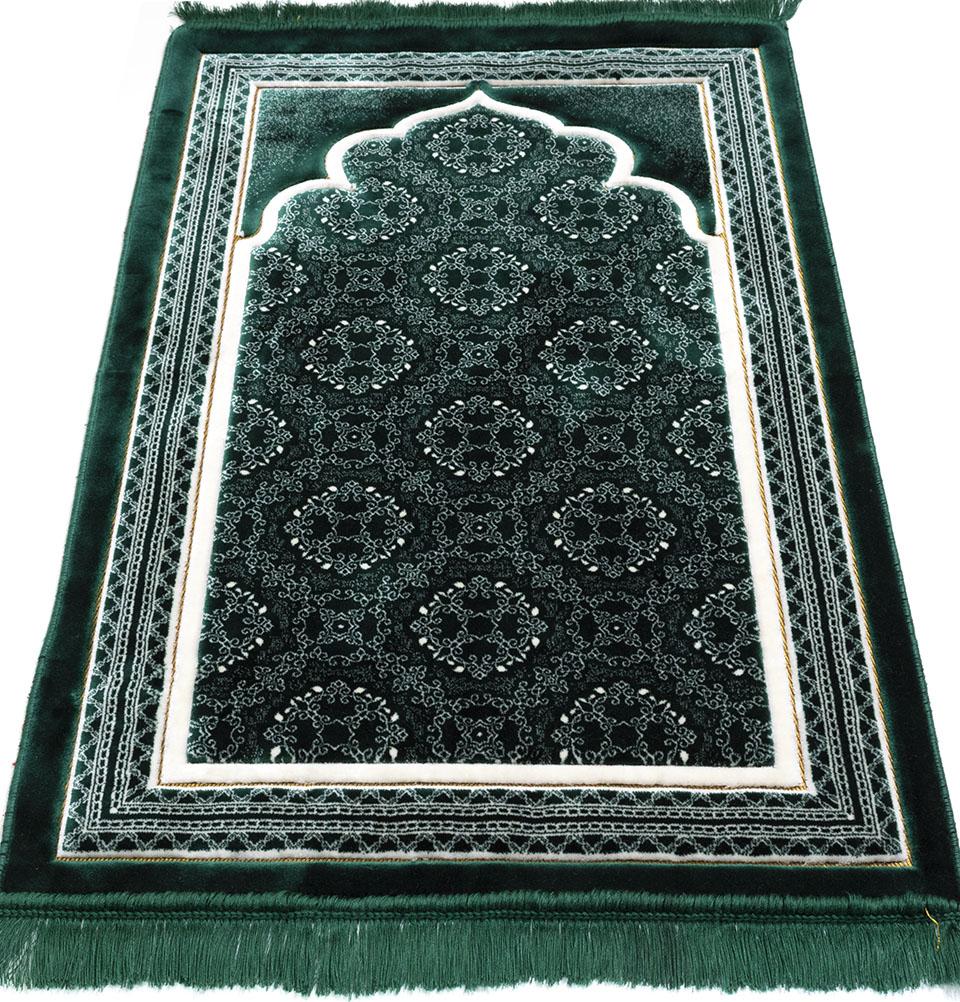 Modefa Prayer Rug Lux Plush Velvet Islamic Prayer Rug - Elegant Swirl Green