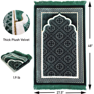 Modefa Prayer Rug Lux Plush Velvet Islamic Prayer Rug - Elegant Swirl Green