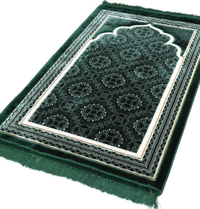 Modefa Prayer Rug Lux Plush Velvet Islamic Prayer Rug - Elegant Swirl Green