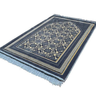 Modefa Prayer Rug Lux Plush Velvet Islamic Prayer Rug - Floral Blue