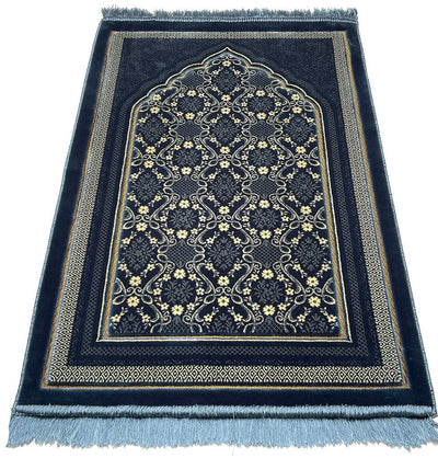 Modefa Prayer Rug Lux Plush Velvet Islamic Prayer Rug - Floral Blue
