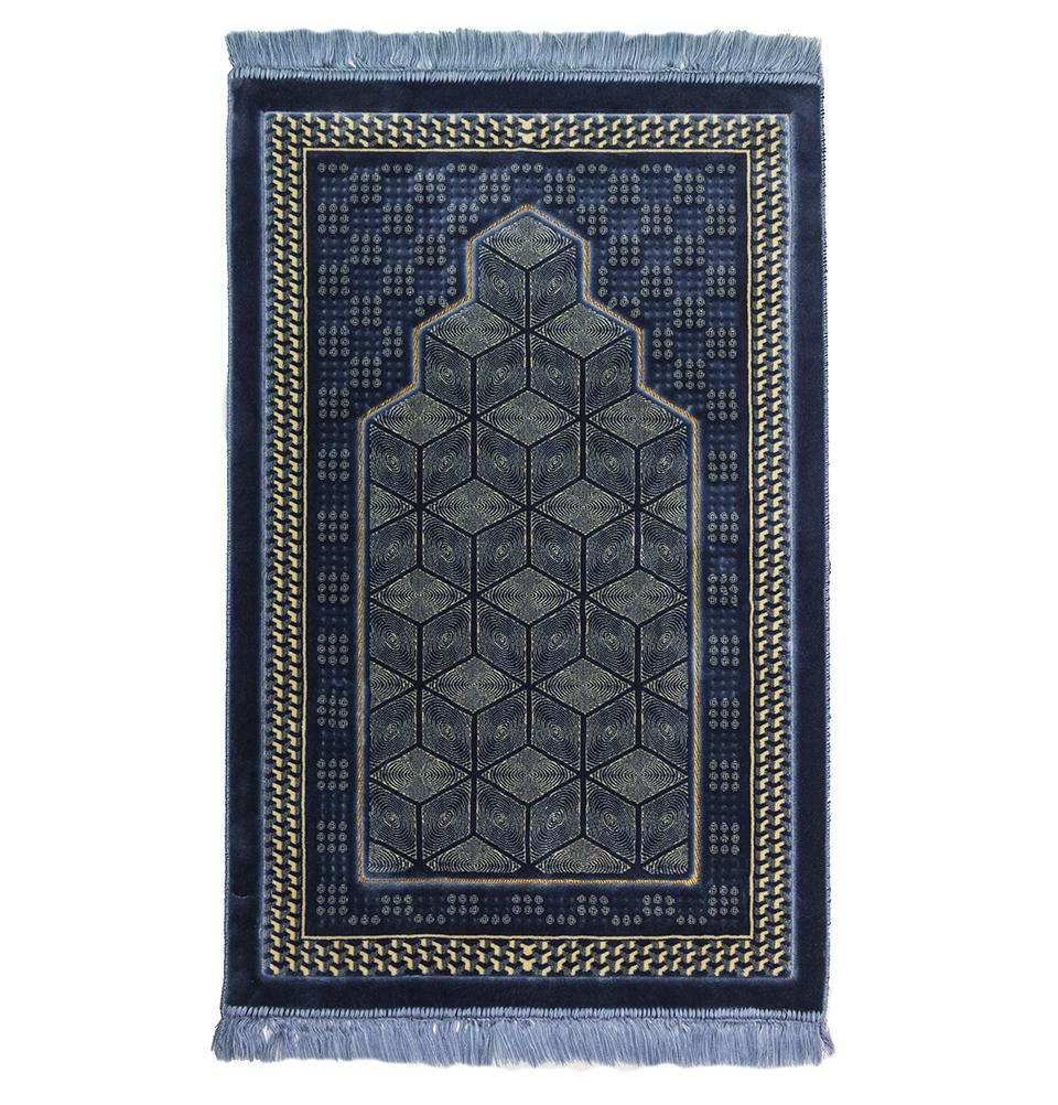 Modefa Prayer Rug Lux Plush Velvet Islamic Prayer Rug - Geometric Mihrab Blue