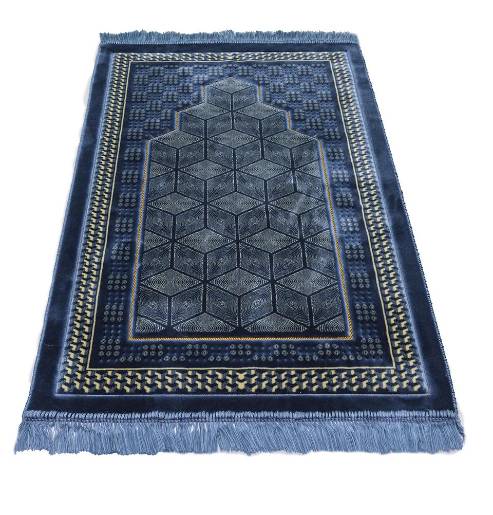 Modefa Prayer Rug Lux Plush Velvet Islamic Prayer Rug - Geometric Mihrab Blue