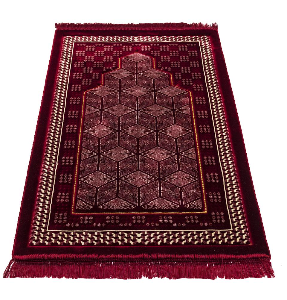 Modefa Prayer Rug Lux Plush Velvet Islamic Prayer Rug - Geometric Mihrab Red