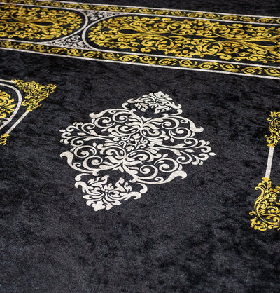 Modefa Prayer Rug Luxury Foam Islamic Prayer Rug | Velvet Meccan Digital Print - Black & Gold