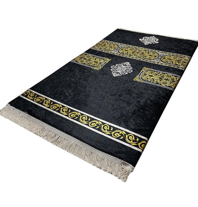 Modefa Prayer Rug Luxury Foam Islamic Prayer Rug | Velvet Meccan Digital Print - Black & Gold