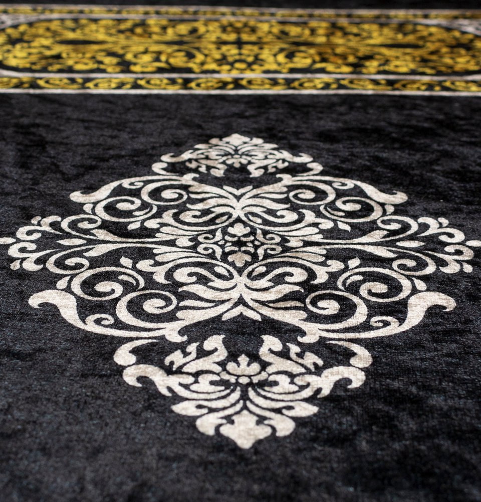 Modefa Prayer Rug Luxury Foam Islamic Prayer Rug | Velvet Meccan Digital Print - Black & Gold