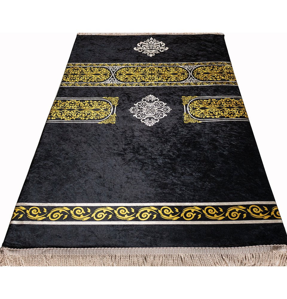 Modefa Prayer Rug Luxury Foam Islamic Prayer Rug | Velvet Meccan Digital Print - Black & Gold