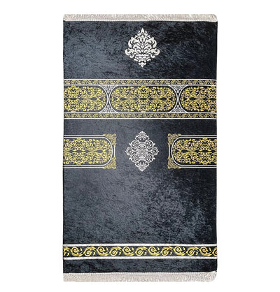 Modefa Prayer Rug Luxury Foam Islamic Prayer Rug | Velvet Meccan Digital Print - Black & Gold