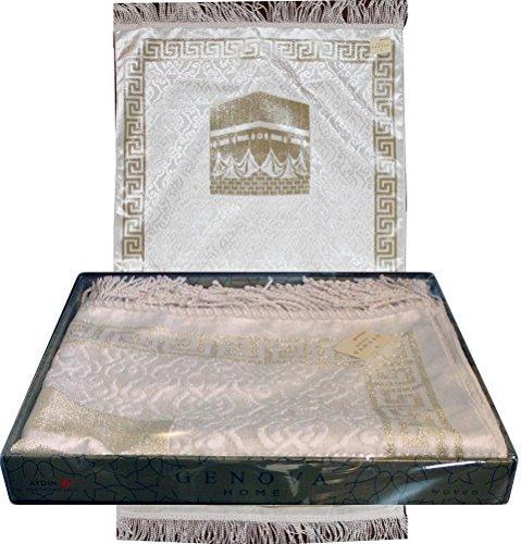Luxury Thin Velvet Islamic Prayer Mat Gift Box Kaba White with Gold