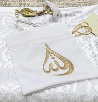 Modefa Prayer Rug Luxury Thin Velvet Islamic Prayer Mat | Kaba Silver - Deluxe Gift Set