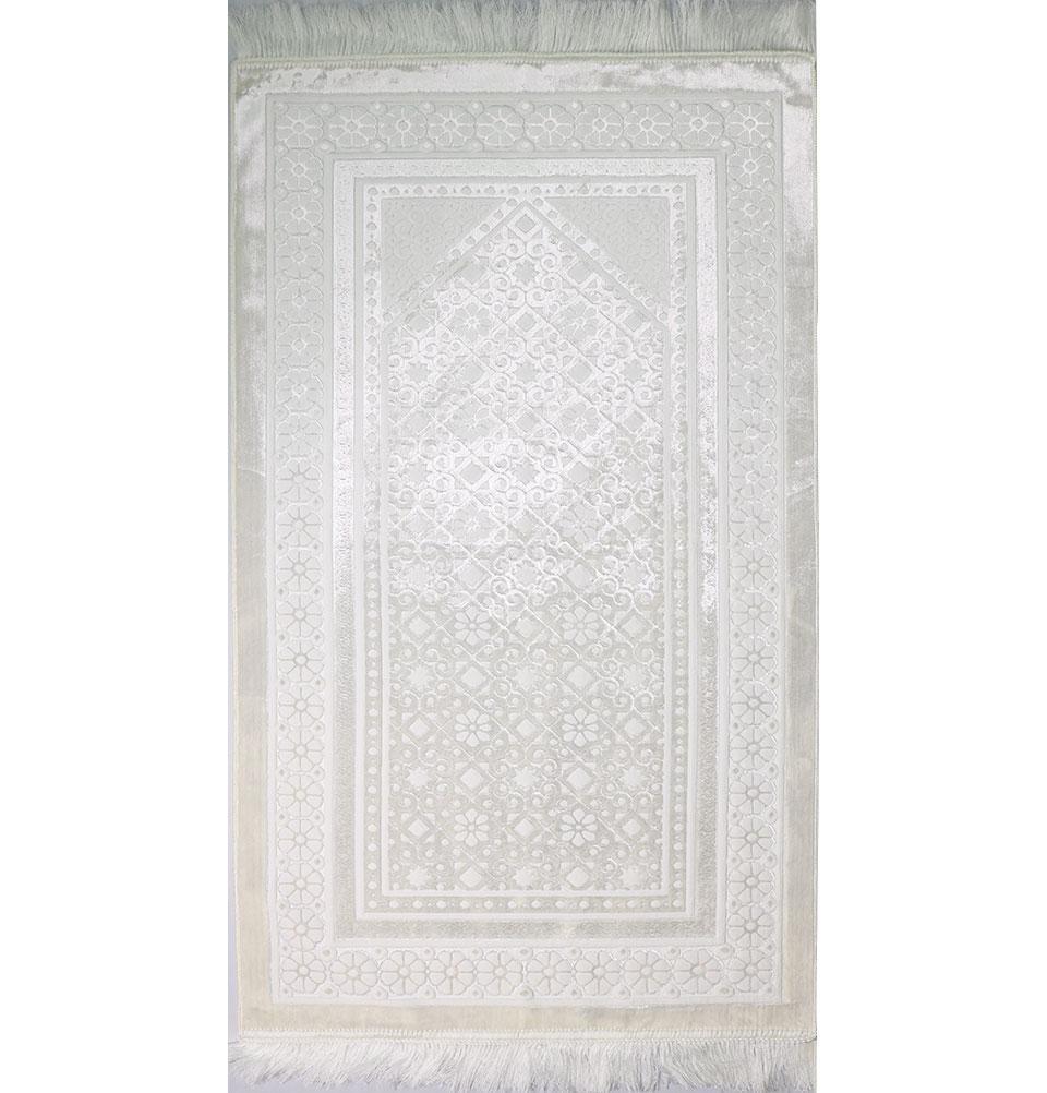 Modefa Prayer Rug Luxury Velvet Islamic Prayer Rug Floral Stamp - White