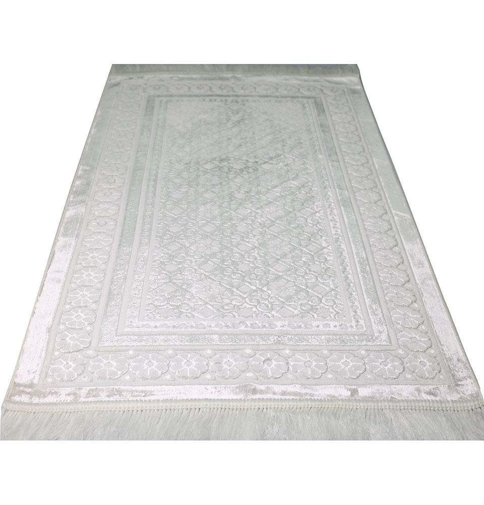 Luxury Velvet Islamic Prayer Rug Floral Stamp - White