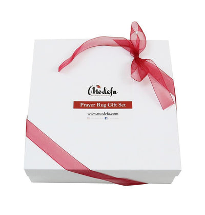 Luxury Velvet Islamic Prayer Rug Gift Box Set with Prayer Beads - Mink