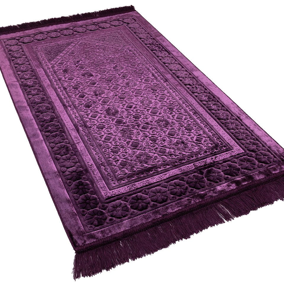 Modefa Prayer Rug Luxury Velvet Islamic Prayer Rug Gift Box Set with Prayer Beads - Purple