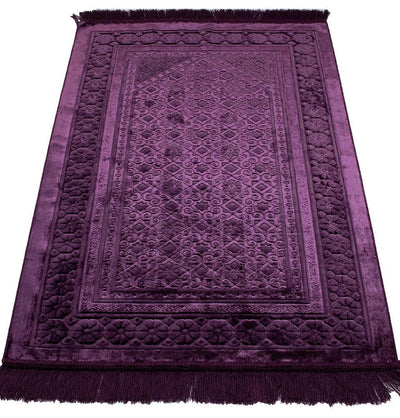 Modefa Prayer Rug Luxury Velvet Islamic Prayer Rug Gift Box Set with Prayer Beads - Purple