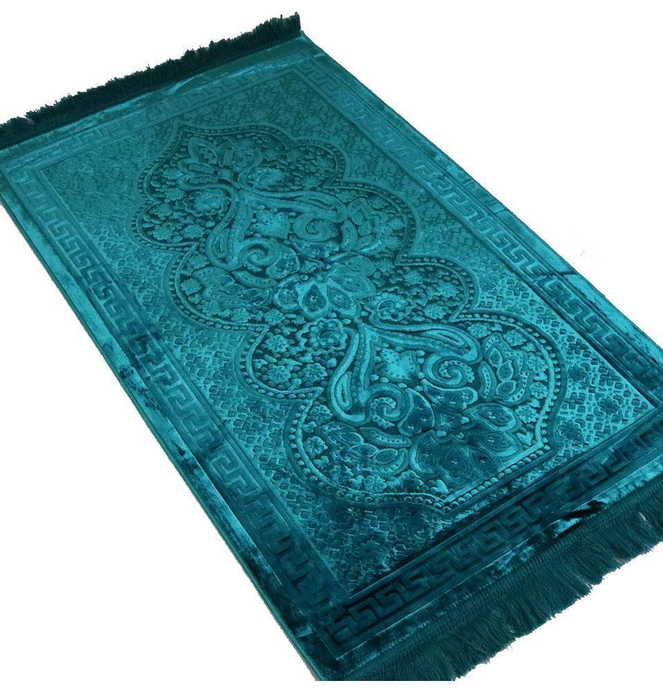 Luxury Velvet Prayer Rug Ramadan Gift Box Set with Prayer Beads - Turquoise