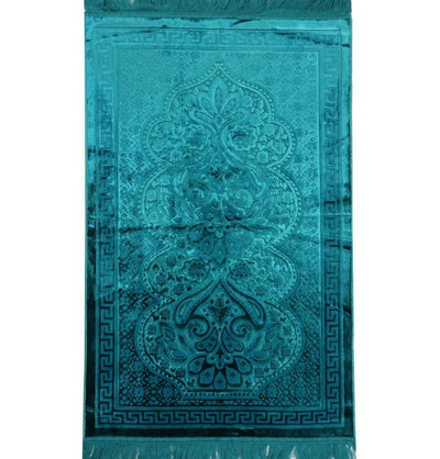 Luxury Velvet Prayer Rug Ramadan Gift Box Set with Prayer Beads - Turquoise