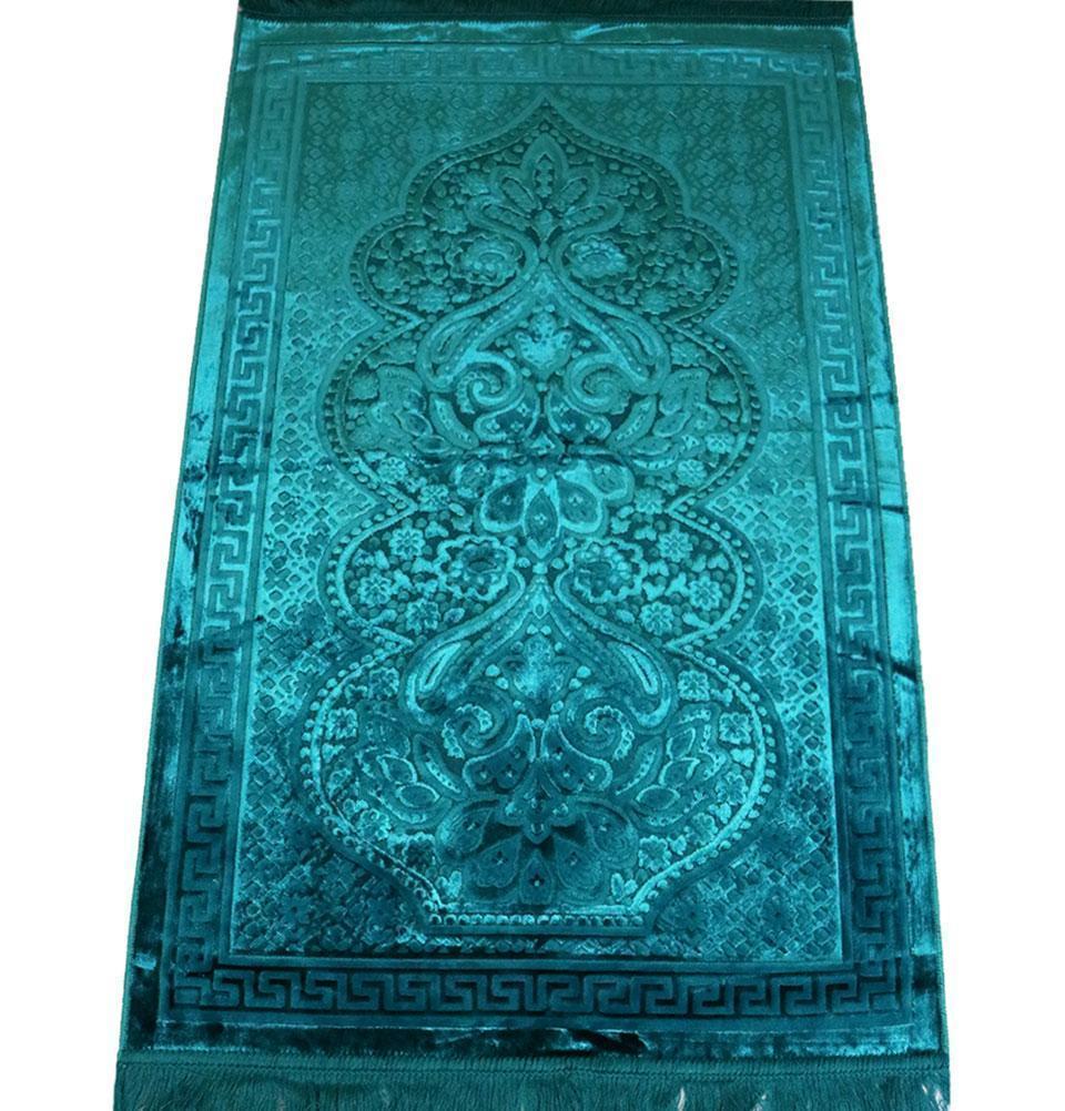 Luxury Velvet Prayer Rug Ramadan Gift Box Set with Prayer Beads - Turquoise