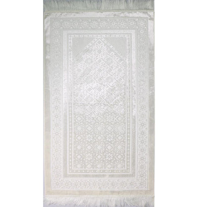 Modefa Prayer Rug Luxury Velvet Islamic Prayer Rug Gift Box Set with Prayer Beads - White