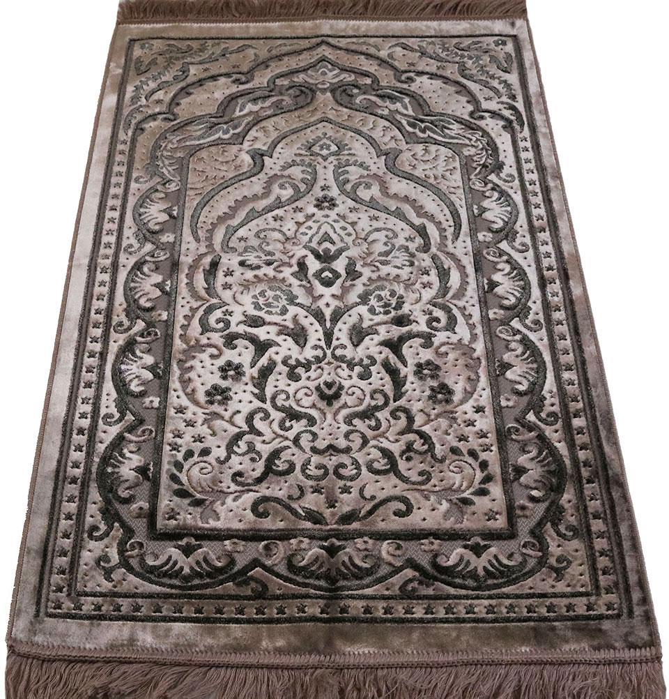 Luxury Velvet Islamic Prayer Rug - Mink